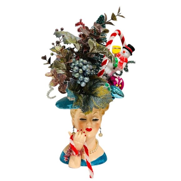 Vintage Other - OOAK Christmas Head vase made by me!